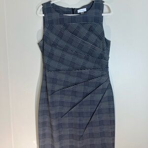 Calvin Klein Black and White Pleated Sheath Dress